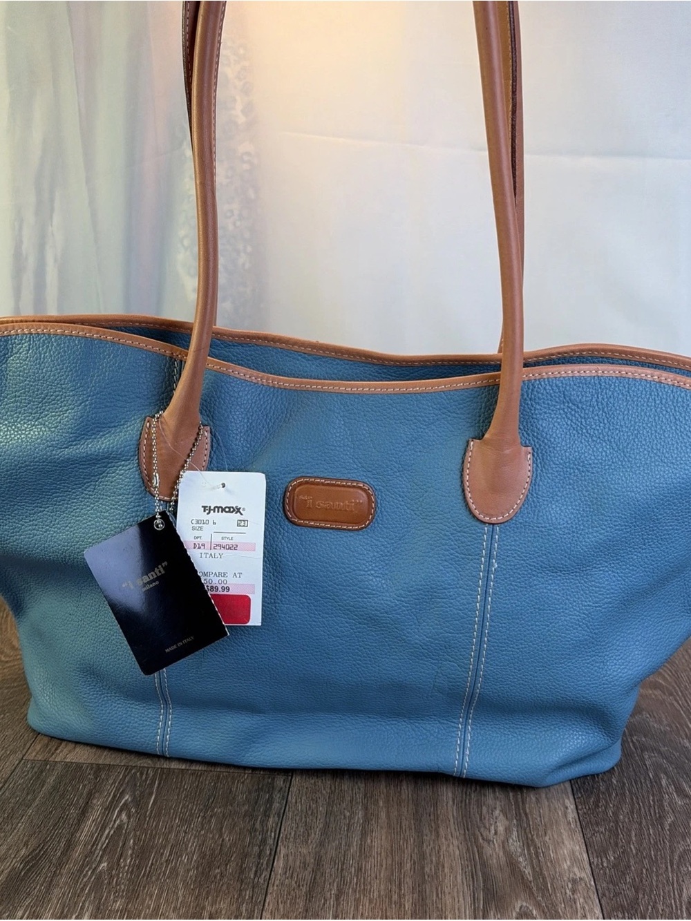 Vintage i Santi Light Blue Italian Leather Large Tote Bag Purse Model F5237